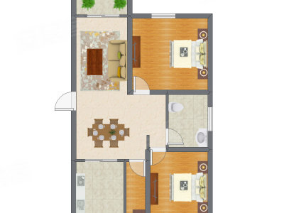 2室2厅 64.28平米户型图
