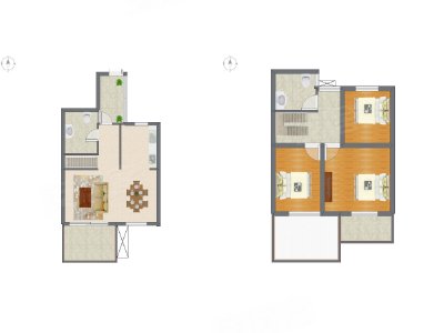 3室2厅 52.84平米户型图