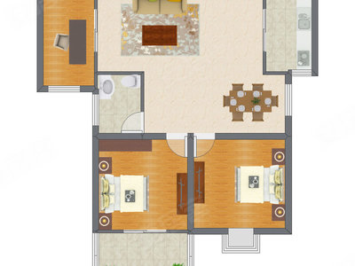 2室2厅 76.81平米户型图
