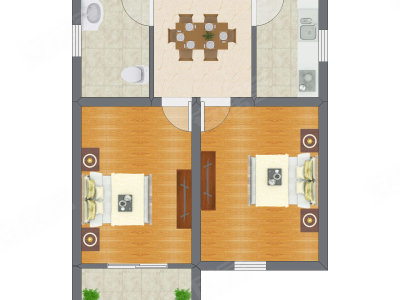 2室1厅 57.00平米