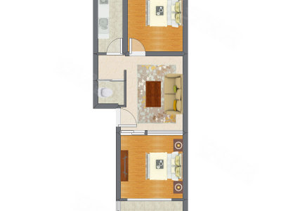 2室1厅 61.16平米户型图