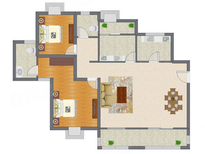 2室2厅 142.00平米户型图