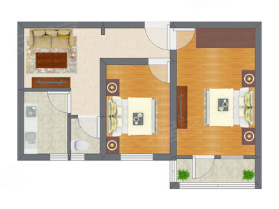 2室1厅 39.45平米户型图