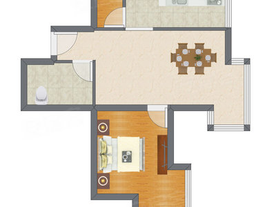 1室1厅 66.90平米户型图