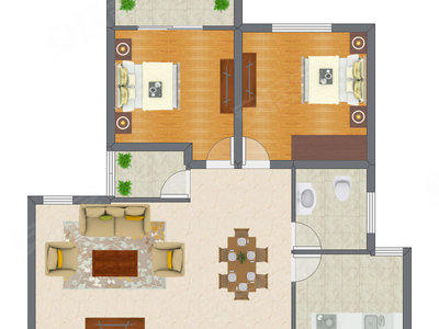 2室2厅 83.66平米户型图