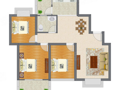 3室2厅 90.25平米户型图