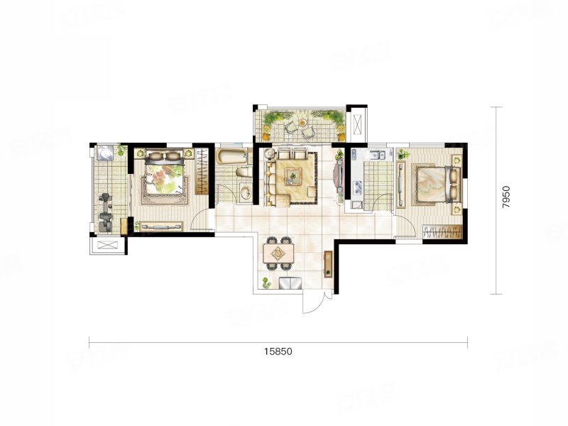 兴庆御苑2室2厅1卫92.34㎡西北162万