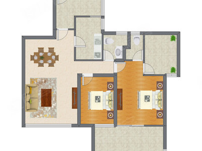 2室2厅 90.30平米户型图