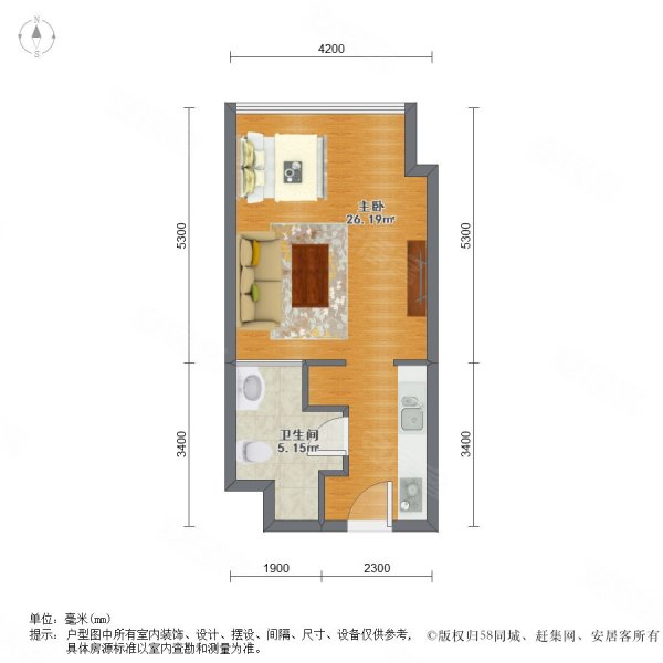 富丽华国际公寓1室0厅1卫51.02㎡南48万