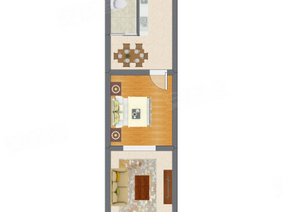 1室2厅 34.18平米户型图