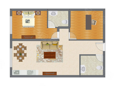 2室2厅 101.15平米户型图