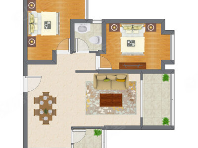 2室2厅 83.63平米户型图