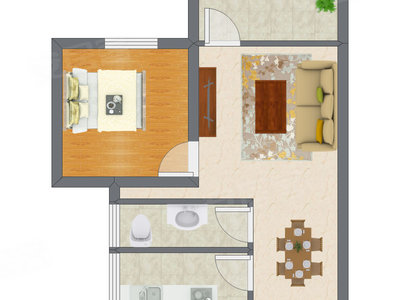 1室1厅 45.21平米户型图