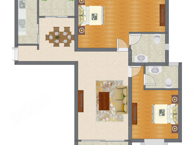 2室2厅 144.65平米户型图