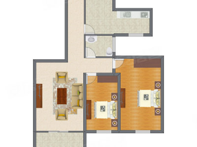 2室2厅 84.23平米户型图