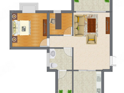 2室1厅 59.80平米户型图