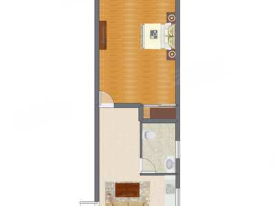 1室1厅 49.67平米户型图