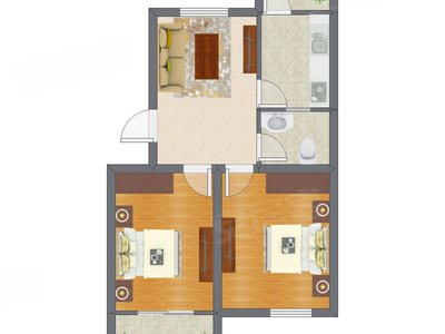2室1厅 47.92平米户型图