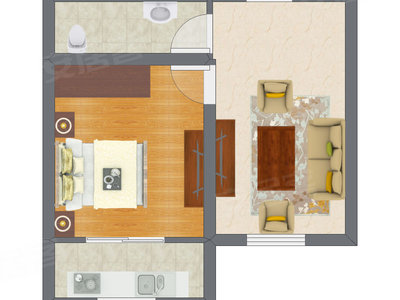 1室1厅 30.26平米户型图