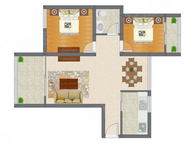 2室2厅 90.16平米户型图