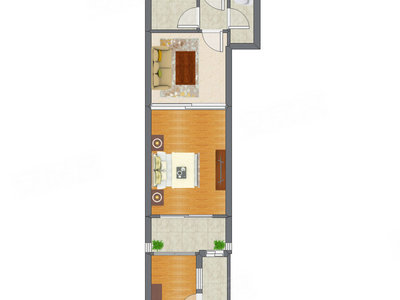 1室1厅 46.92平米户型图