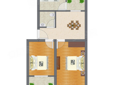 2室1厅 60.82平米户型图