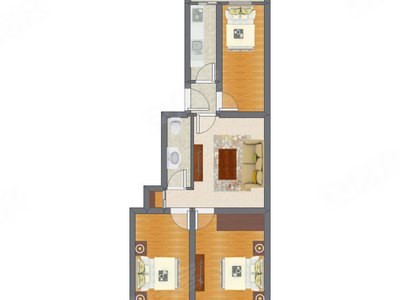 3室1厅 54.51平米