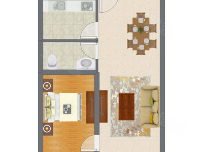 1室2厅 73.63平米户型图