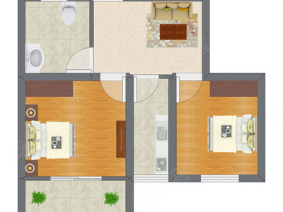 2室1厅 47.50平米户型图