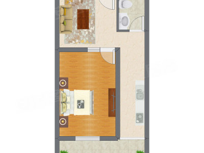 1室1厅 58.18平米户型图