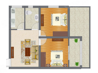 2室1厅 55.11平米