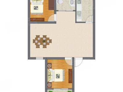 2室1厅 54.80平米户型图