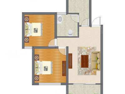 2室1厅 65.69平米