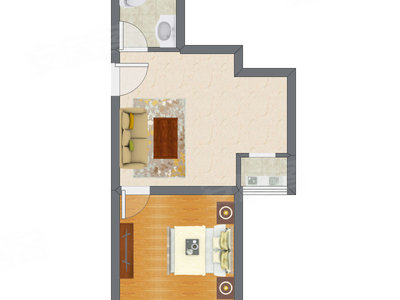 1室1厅 53.24平米户型图