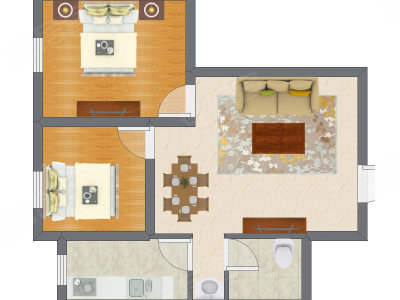 2室2厅 65.90平米