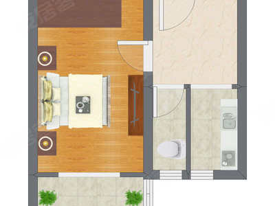 1室1厅 37.76平米户型图