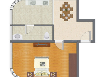 1室1厅 59.63平米户型图