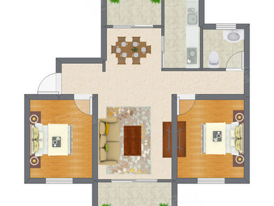 2室2厅 61.92平米户型图