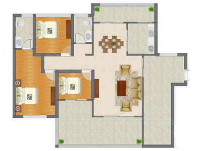 3室2厅 131.44平米户型图