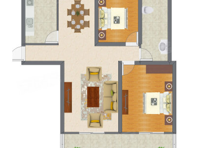 2室2厅 75.14平米户型图