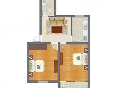 2室1厅 55.78平米户型图