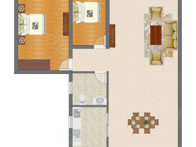 2室1厅 83.00平米