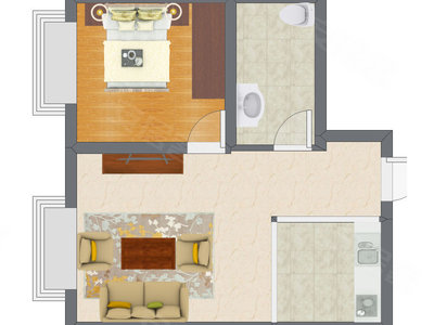 1室1厅 55.80平米户型图