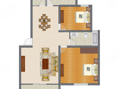 2室2厅 86.47平米户型图