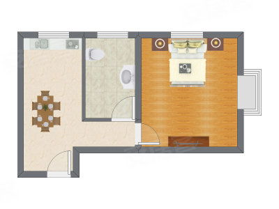 1室1厅 57.00平米户型图