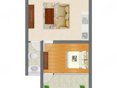1室1厅 34.40平米户型图