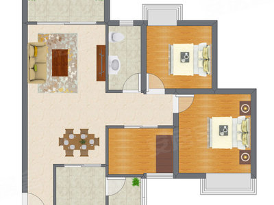 2室2厅 65.21平米