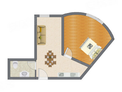 1室2厅 60.60平米户型图