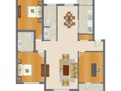 2室1厅 130.28平米户型图