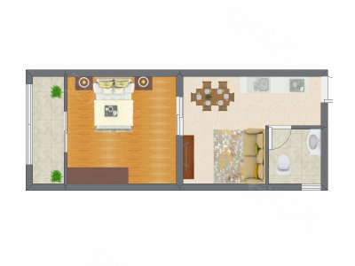 1室1厅 38.12平米户型图